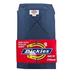 Dickies Short Sleeve Poplin Shirt Mens XXL Blue Workwear Vintage Made In USA NOS